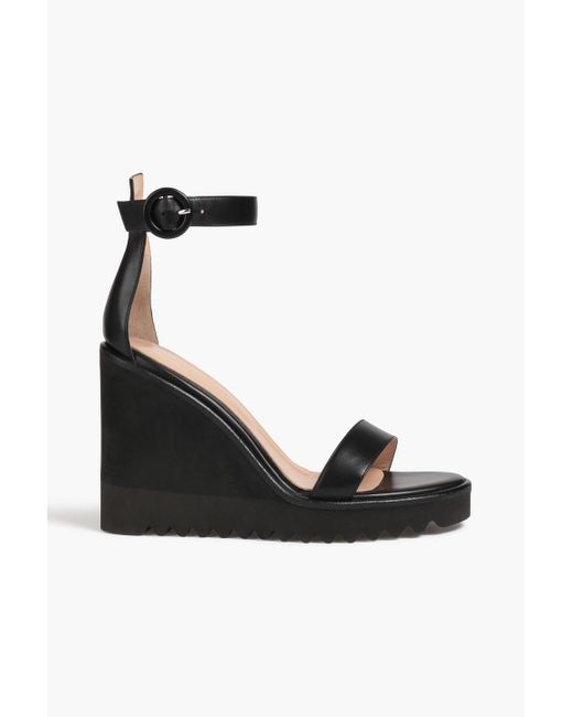 Gianvito Rossi Eleanor Leather Wedge Sandals in Black | Lyst Canada