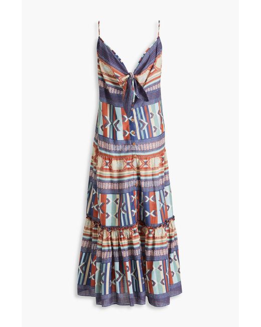 Veronica Beard White Abilene Knotted Printed Cotton Midi Dress