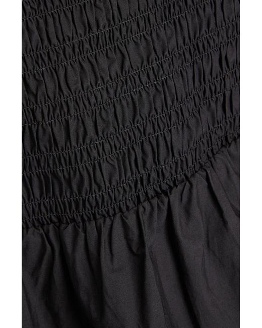 Ganni Black Shirred Cotton-Poplin Blouse