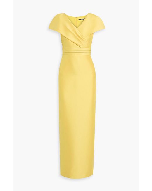 Badgley Mischka Yellow Pleated Mikado Gown