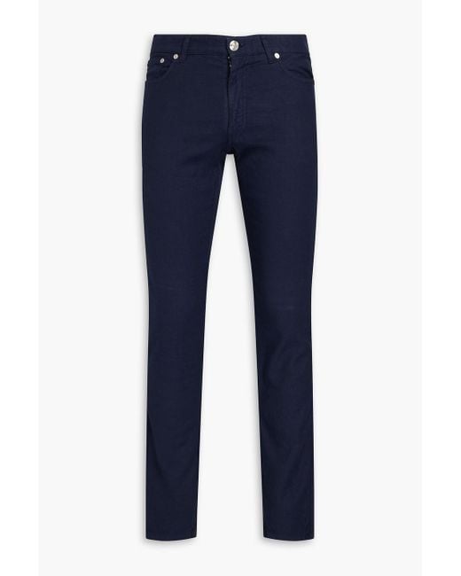 120% Lino Blue Linen-blend Pants for men