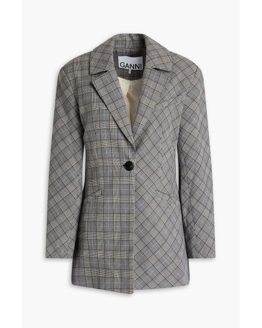 Ganni Gray Prince Of Wales Checked Tweed Blazer