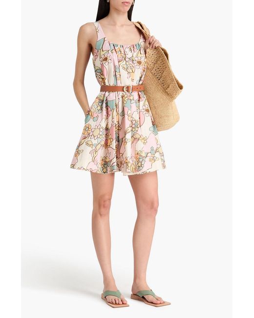 Zimmermann Pink Floral-Print Cotton-Poplin Mini Dress