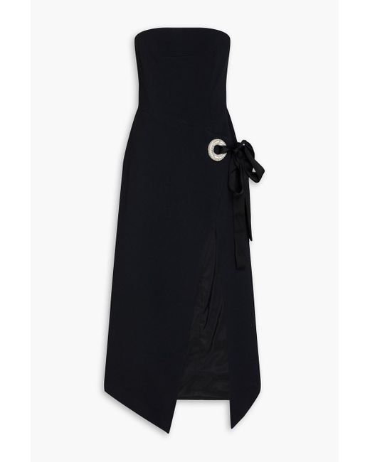 David Koma Black Strapless Wrap-Effect Crepe Midi Dress