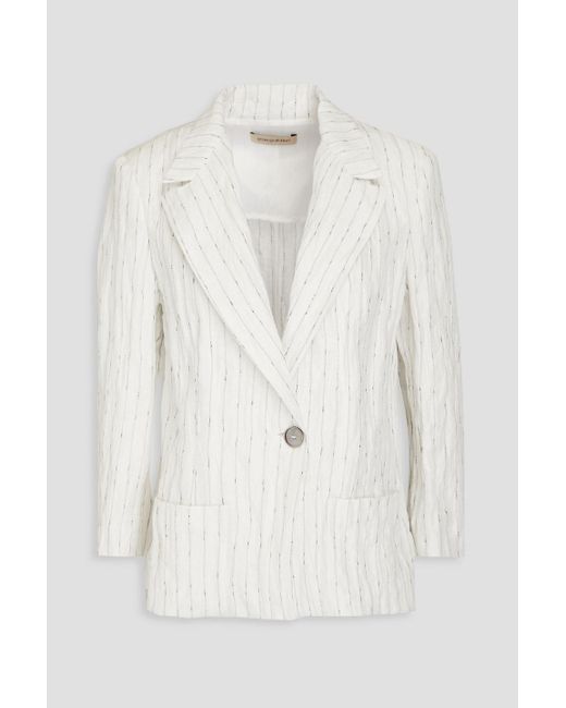 Gentry Portofino Natural Pinstriped Crinkled Cotton-blend Twill Blazer