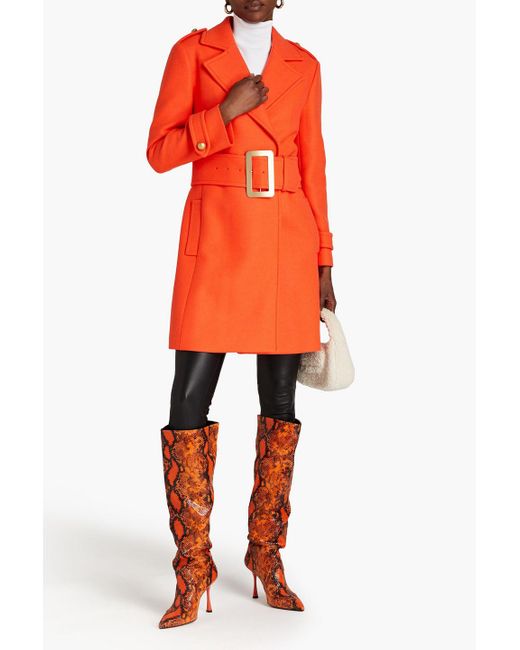 Moschino Orange Belted Wool-blend Twill Coat