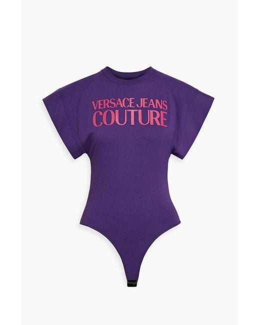 Versace Purple Logo-print Cotton-jersey Bodysuit