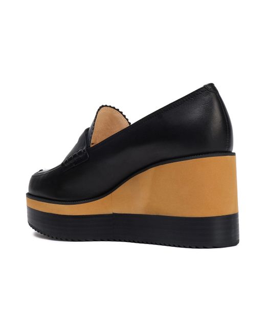 Lyst - Jil Sander Navy Woman Leather Wedge Loafers Black in Black