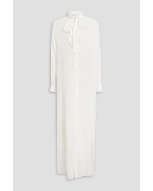 Wardrobe NYC White Pussy-Bow Silk Crepe De Chine Maxi Shirt Dress