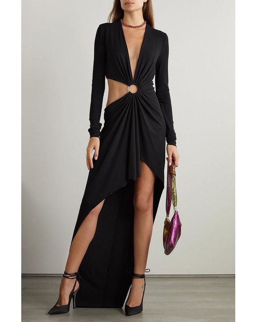 Alexandre Vauthier Black Asymmetric Embellished Cutout Stretch-crepe Gown