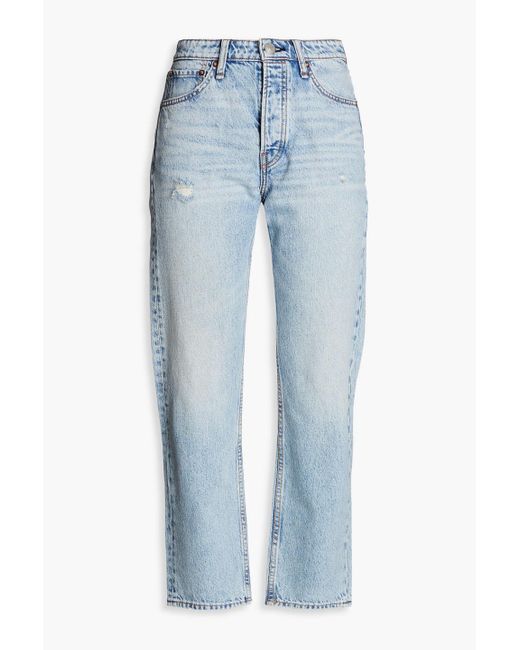 Rag & Bone Blue Maya Cropped Distressed High-rise Slim-leg Jeans