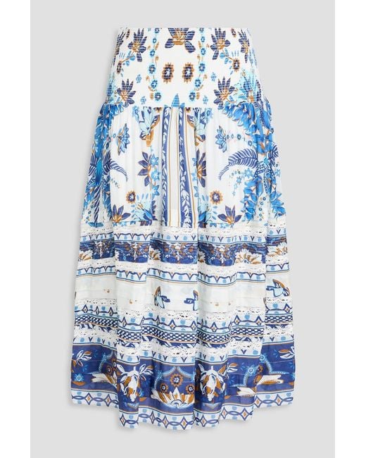 Farm Rio Blue Floral-print Cotton-blend Midi Skirt
