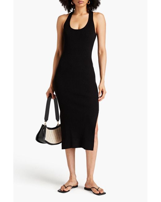 NAADAM Black Twisted Ribbed-knit Midi Dress