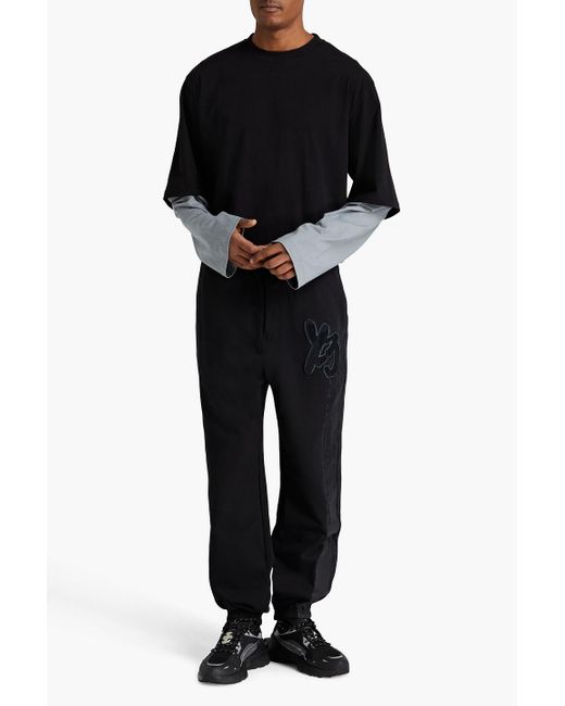 Y-3 Black Printed French Cotton-terry Sweatpants for men