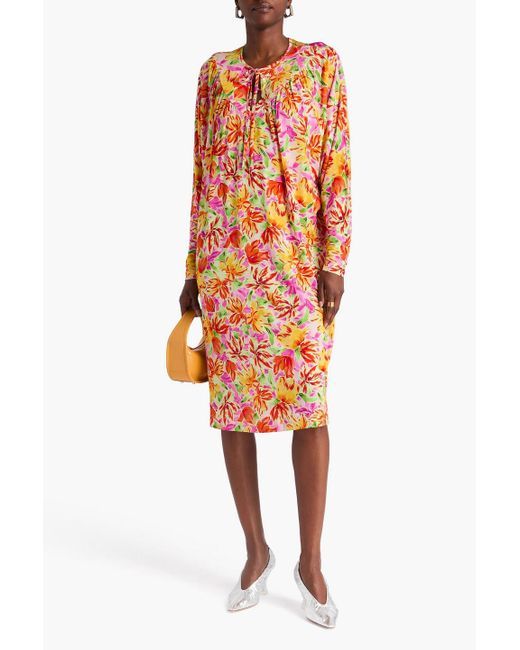 Dries Van Noten Orange Floral-print Jersey Dress
