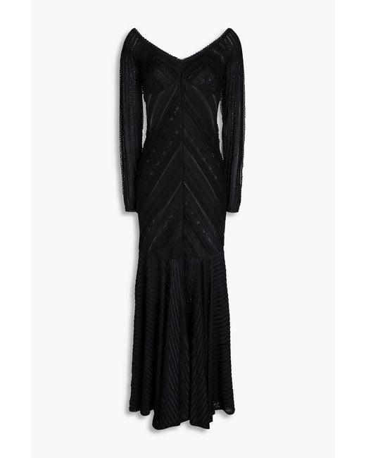 Charo Ruiz Black Off-The-Shoulder Stretch-Lace Maxi Dress