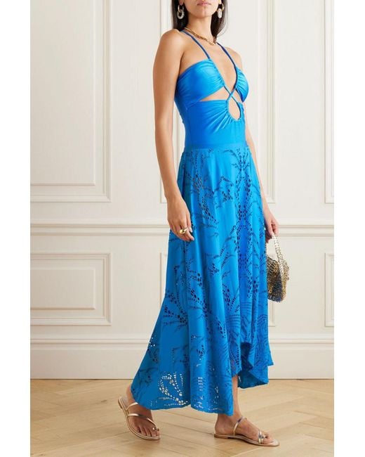 PATBO Blue Asymmetric Stretch Broderie Anglaise Maxi Skirt