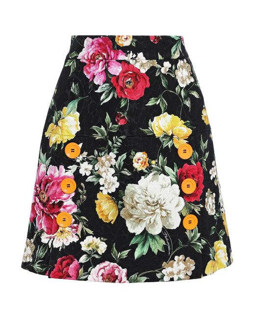 Dolce & Gabbana Black Button Floral Skirt