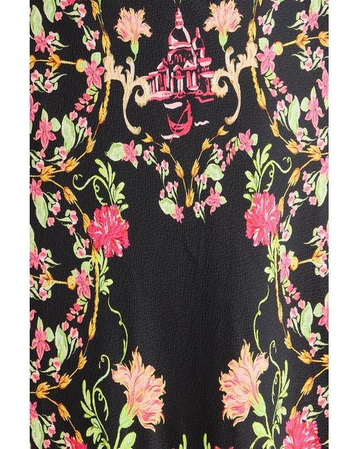 Saloni White Michelle Floral-Print Hammered Silk-Satin Halterneck Maxi Dress