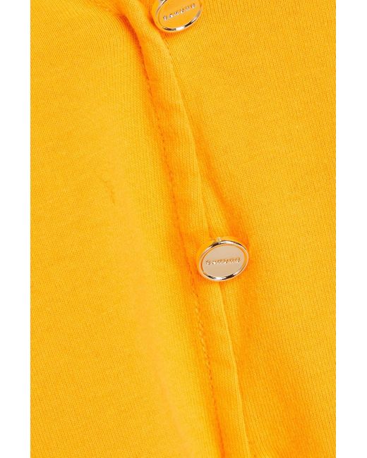Sandro Yellow Knotted Button-embellished Cotton-jersey Top