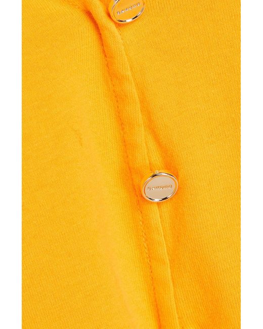Sandro Yellow Knotted Button-embellished Cotton-jersey Top