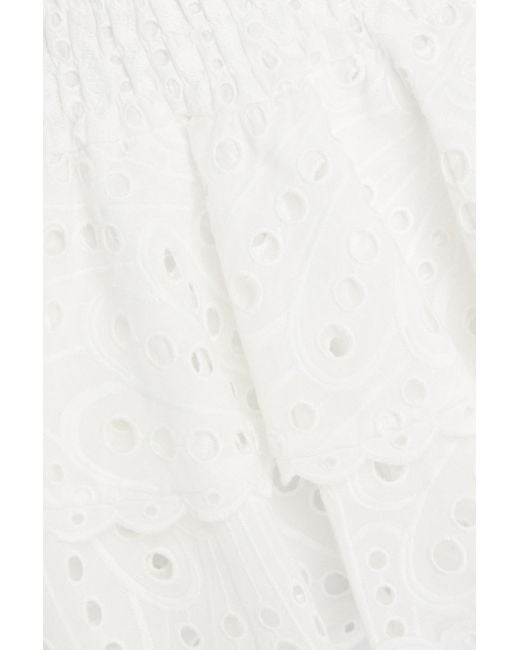 Charo Ruiz White Megan Ruffled Broderie Anglaise Cotton-blend Mini Halterneck Dress