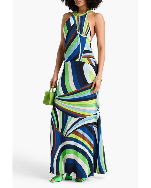 Emilio Pucci Blue Open-Back Printed Stretch-Jersey Maxi Dress