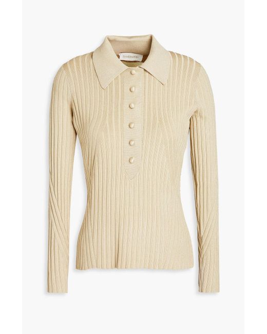 Zimmermann Natural Ribbed-knit Polo Sweater