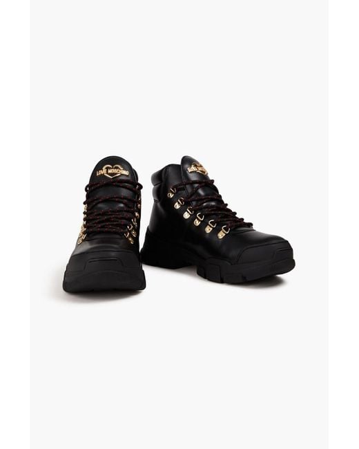 Love Moschino Black Leather Hiking Boots