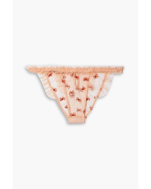 Le Petit Trou Pink Crabe Ruffled Embroidered Tulle Low-rise Briefs