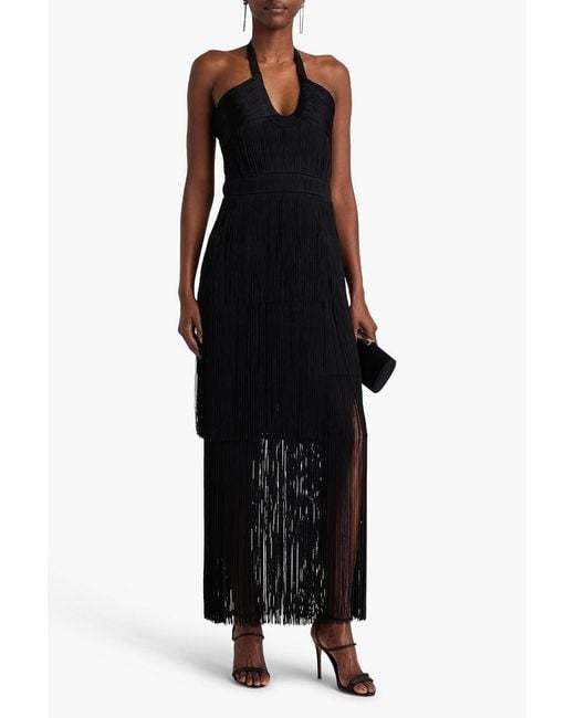 Jonathan Simkhai Black Baldwin Fringed Draped Crepe Halterneck Maxi Dress