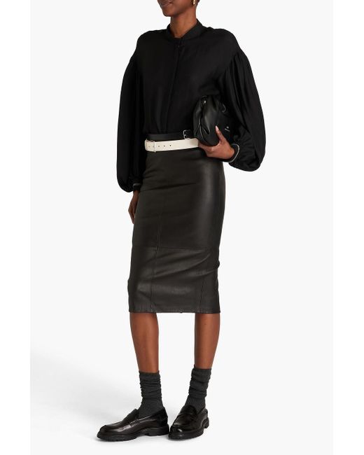 Fabiana Filippi Black Leather Midi Pencil Skirt