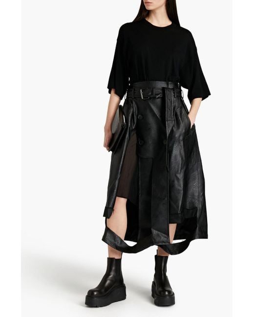 Maison Margiela Belted Cutout Faux Leather Midi Skirt in Black - Lyst