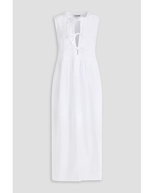 Ganni White Gathered Cotton-poplin Midi Dress
