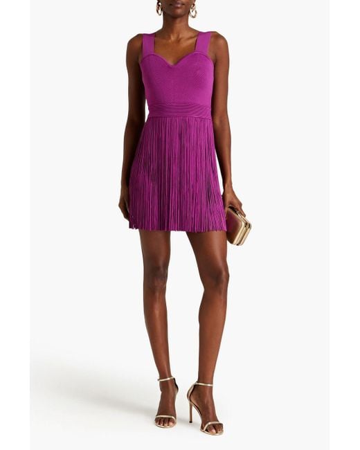 Hervé Léger Purple Fringed Stretch-knit Mini Dress