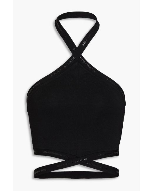 T By Alexander Wang Black Cropped Stretch-jersey Halterneck Top