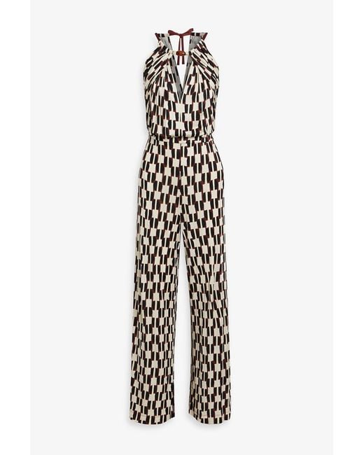 Diane von Furstenberg White Tai Printed Stretch-jersey Wide-leg Jumpsuit