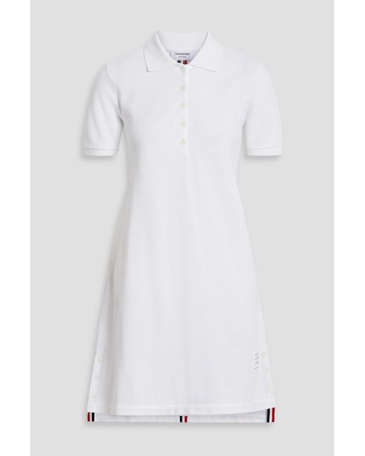 ワンピース THOM BROWNE WHITE PIQUET MINI SHIRT DRESS Thom Browne Striped Cotton-Piqué Mini Shirt Dress in White