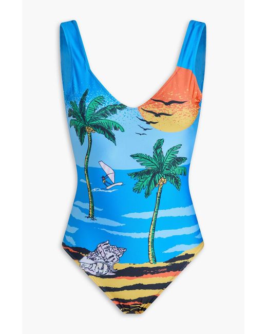 Ganni Blue Badeanzug mit print