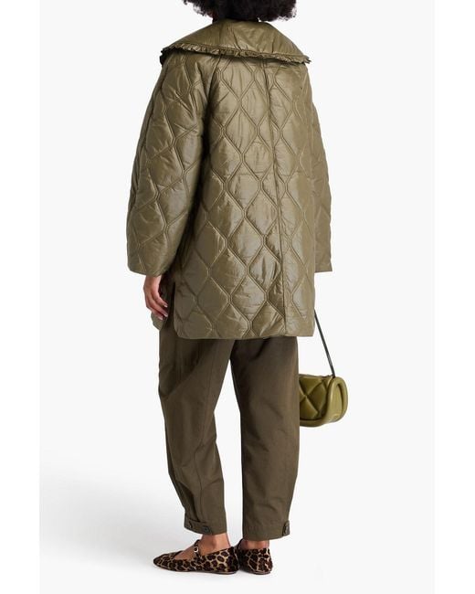 Ganni Green Ruffled Quilted Shell Jacket