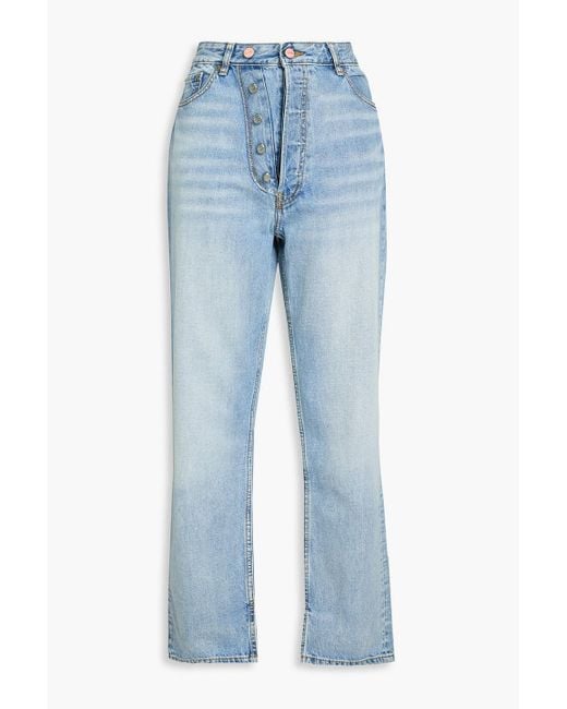 Ganni Blue Hoch sitzende jeans mit geradem bein in ausgewaschener optik