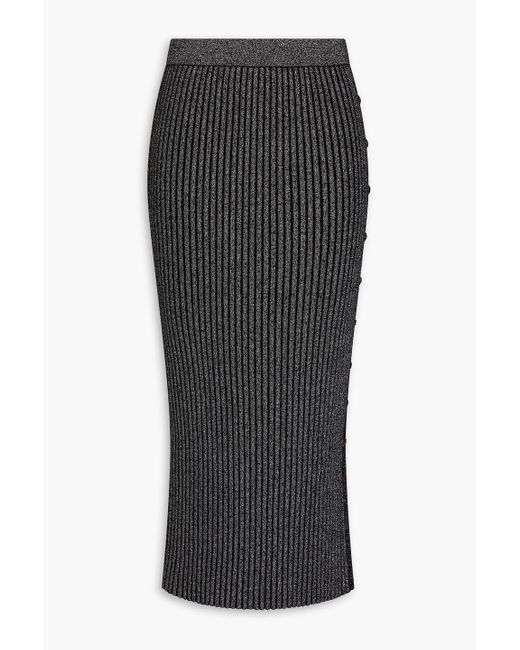 Tory Burch Black Ribbed Metallic Merino Wool-blend Midi Pencil Skirt