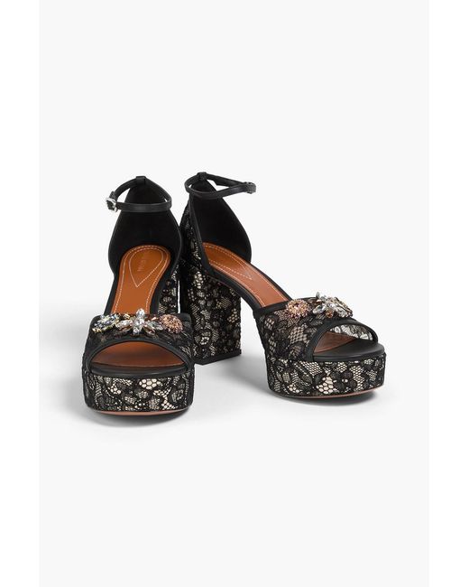 Zimmermann Black Pixie 100 Crystal-Embellished Corded Lace Platform Sandals