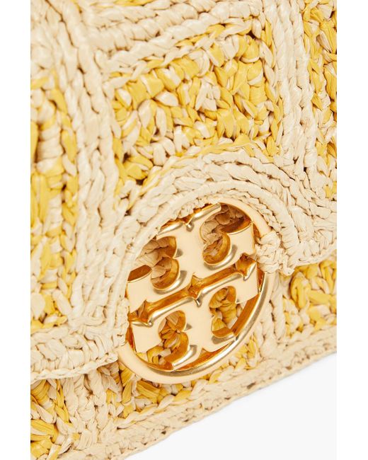 Tory Burch Metallic Miller Small Raffia And Leather Shoulder Bag
