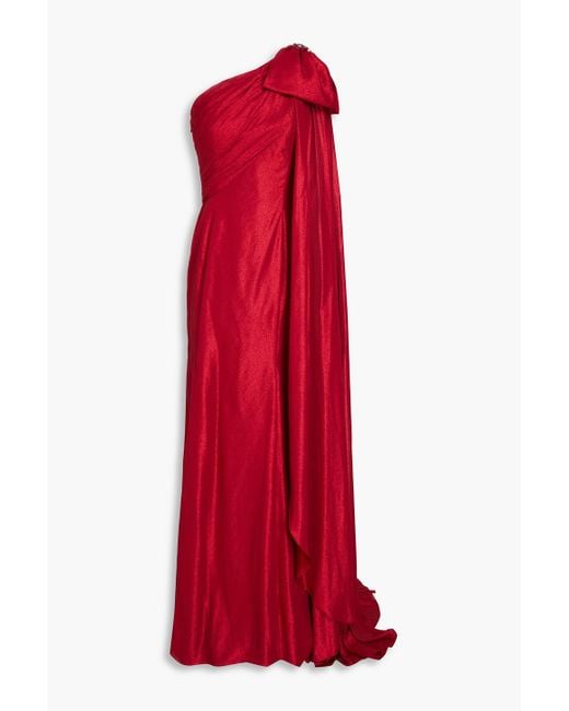 Jenny Packham Red Imogen One-shoulder Draped Gown