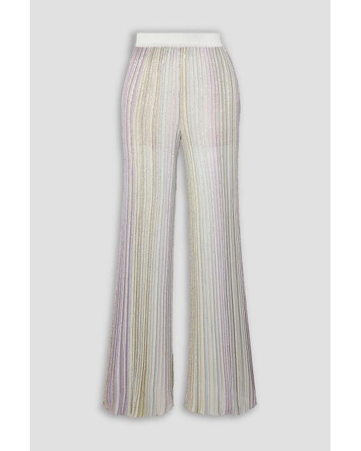 Missoni White Sequin-embellished Striped Ribbed-knit Wide-leg Pants