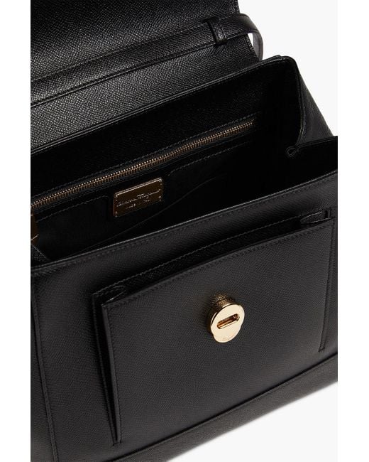 Ferragamo Black Bow-detailed Pebbled-leather Tote