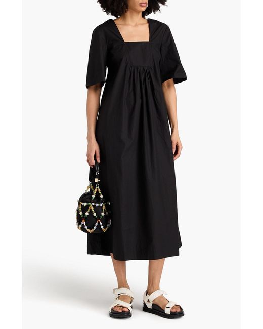Ganni Black Cotton-poplin Midi Dress