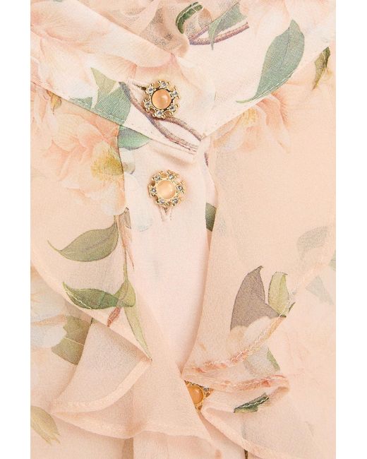 Zimmermann Natural Ruffled Floral-Print Silk-Georgette Mini Dress