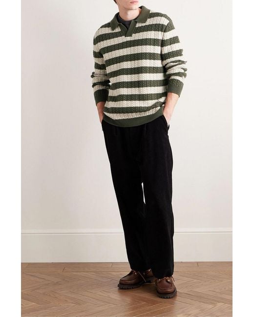 Mr P. Green Striped Cable-knit Wool Polo Shirt for men